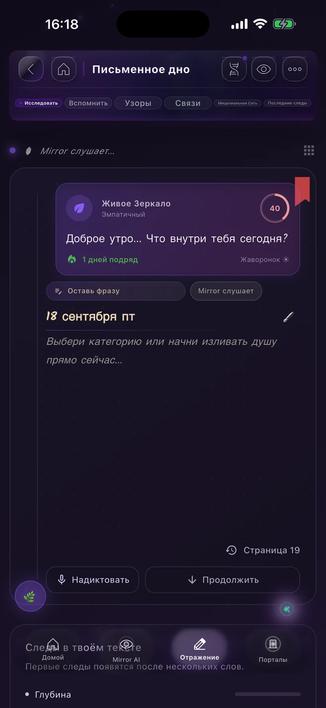 Экран записей Mirror