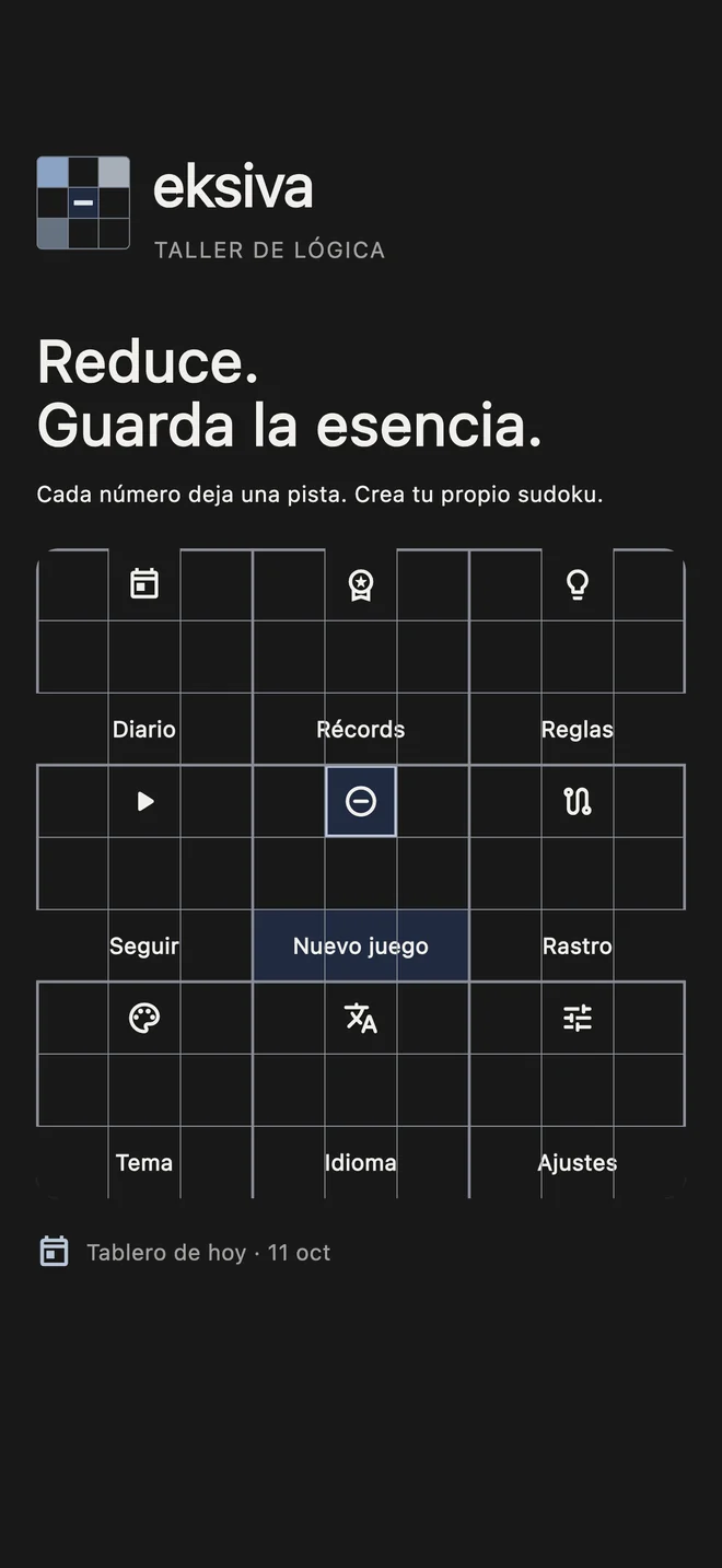 Menú principal de Eksiva con forma de Sudoku
