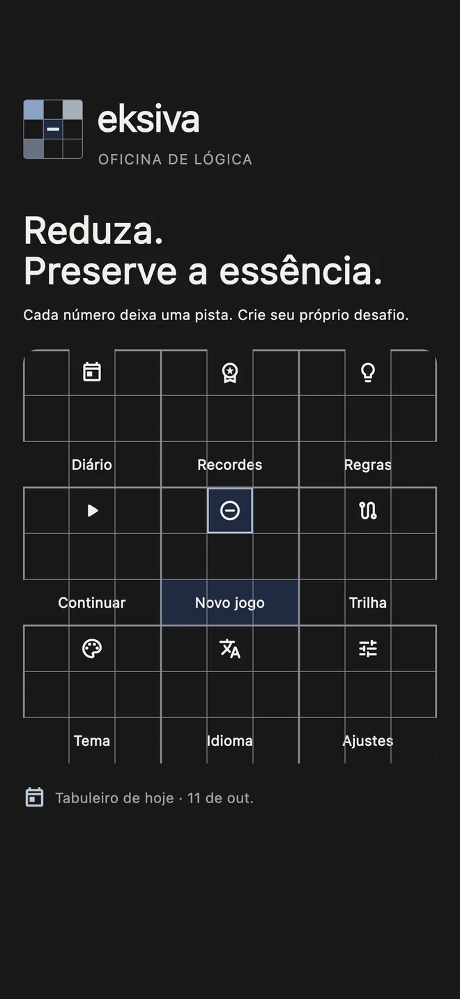 Menu principal do Eksiva em formato de Sudoku